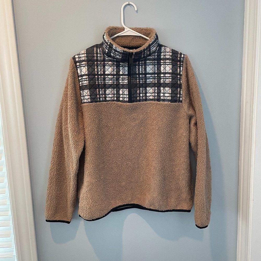 Vera Bradley Teddy Fleece Pullover Soft Camel Plaid Small